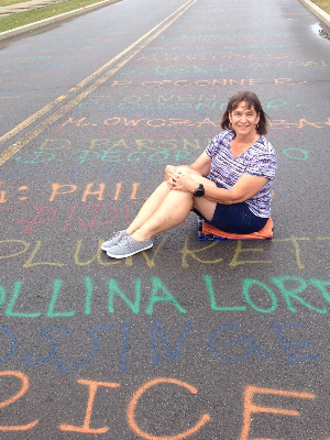 Cathy at the Ride for Roswell finish line.