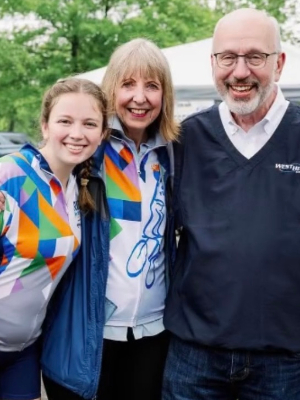 Me with Dr. Candace Johnson, President of Roswell Park Cancer Institute, and Scott Bieler, President of West Herr and Roswell's biggest donor, at a rest stop on last year's Ride for Roswell.